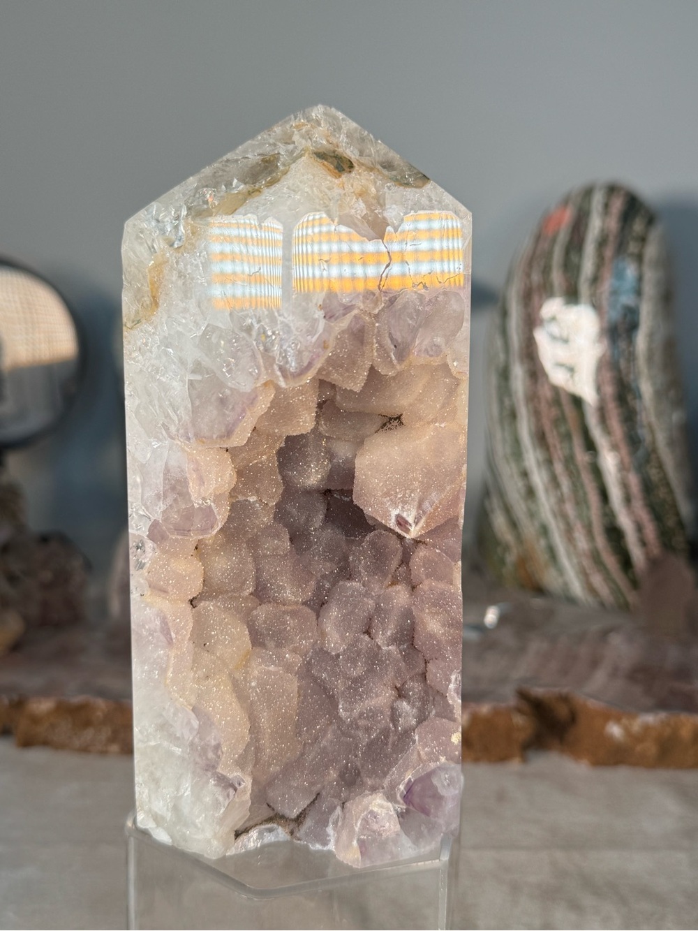 Sugar Druzy Amethyst Agate Tower – 6.5” Natural Crystal Tower | Druzy Sparkle | - Picture 10 of 15